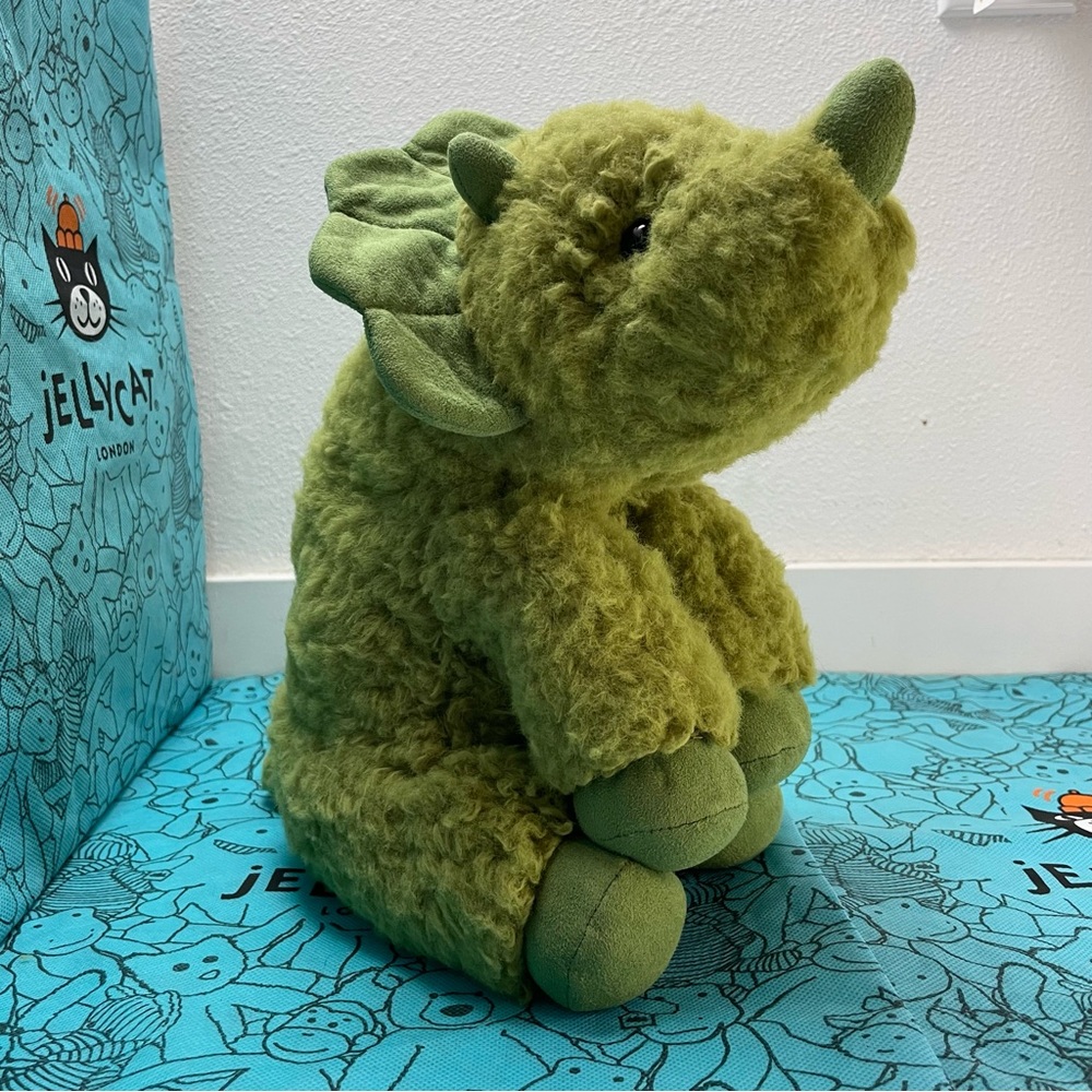 Retired Jellycat Curvie Dino Fluffy Plush Beanie Soft Sitting 10” Dinosaur